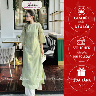 Áo Dài Cách Tân Thi Thư, dáng suông, vải hoa thêu tơ ren nổi bật sang chảnh A32 Áo Dài Cách Tân Kiều