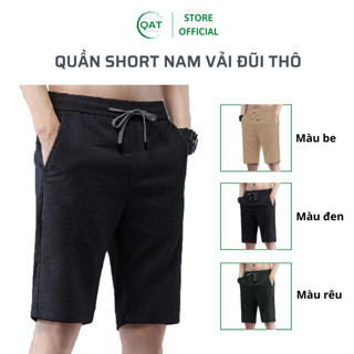 Quần short nam vải đũi co giãn, quần lửng ngố nam cạp chun dây rút, 3 túi quần - quanaoquangthanh