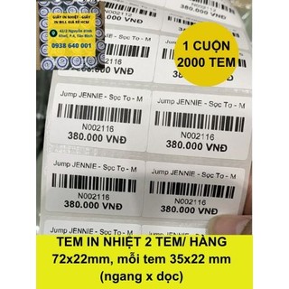 Giấy in tem mã vạch nhiệt 2 tem khổ 35x22mm, 70x22mm, 72x22mm. Giấy decal Avery Fasson
