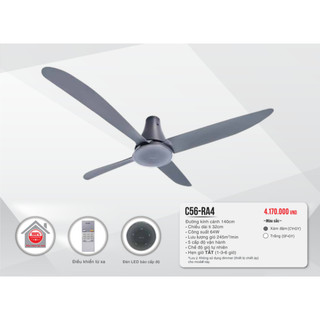Quạt trần Mitsubishi 4 cánh C56-RA4 CY-GY Xám Đậm có Remote