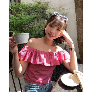 Áo trễ vai kẻ croptop [HÌNH THẬT]