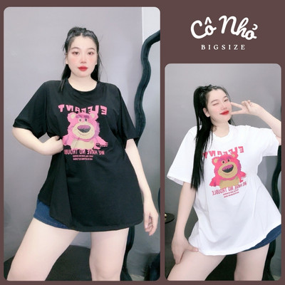 Áo Thun Bigsize.Conho Form Rộng Tay Ngắn Basic In Hình Gấu Hồng Vải Cotton Thời Trang Unisex A58