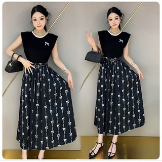 ( HÀNG NHẬP - CAO CẤP) VÁY ĐẦM MAXI LEN PHỐI XÔ LỤA XẾP LY DÁNG XÒE  SANG CHẢNH ( CC110624395)