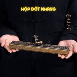 Hộp Đốt Nhang Không Tăm Trầm Hương - Khay Đốt Nhang Bằng Đồng Cao Cấp Chạm Hoa Văn Tinh Xảo
