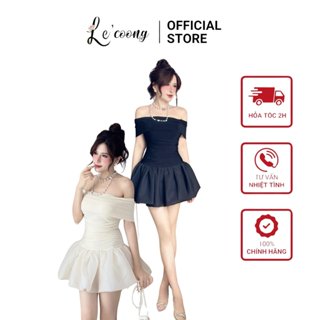 Váy Đẹp Dáng Ngắn Chân Váy Bí LECOONG V617 Đầm Tiểu Thư Trễ Vai