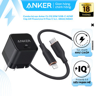 Combo bộ sạc Anker Củ 312 20W 1USB-C A2149 & Cáp 641 PowerLine III Flow CtoL A8662/A8663