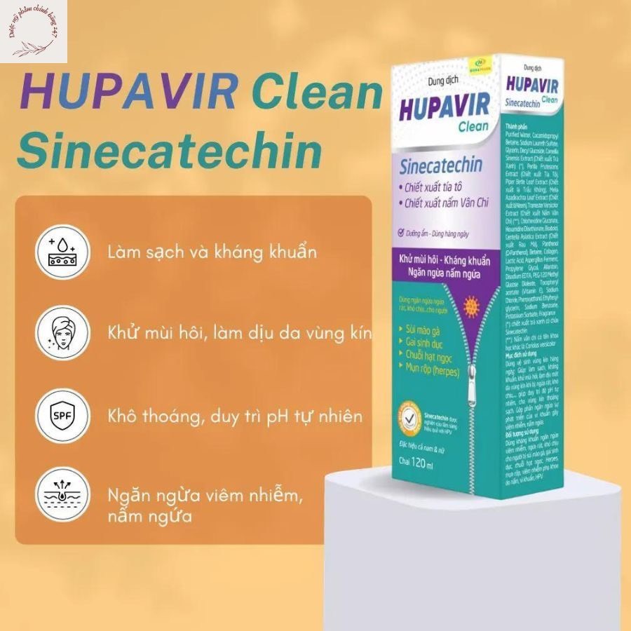(Che Tên) Dung dịch vệ sinh Hupavir Sinecatechin 120ml - Hỗ trợ Sùi mào gà, rửa hàng ngày