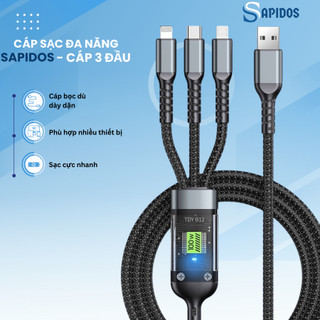 Dây cáp sạc nhanh 3 đầu 100w dài 1m2 hỗ trợ sạc nhanh 3 trong 1 chống đứt, chống rối