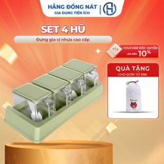 Set 4 hũ đựng gia vị nhà bếp kèm muỗng nhựa Việt Nhật cao cấp an toàn cho gia đình Hằng Đồng Nát 2939