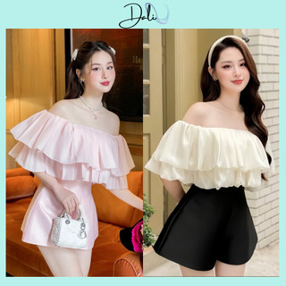 Set Dự Tiệc 2 Món Gồm Áo Trễ Vai 2 Tầng Chất Liệu Tơ Xốp + Quần Sooc Phồng Tafta
