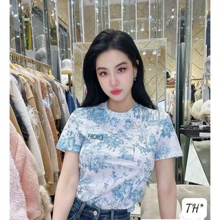 Áo thun nữ tay ngắn cổ tròn in hình màu xanh chữ Di hàng Quảng Châu, áo phông mùa hè form vừa chất cotton mát đẹp 248031