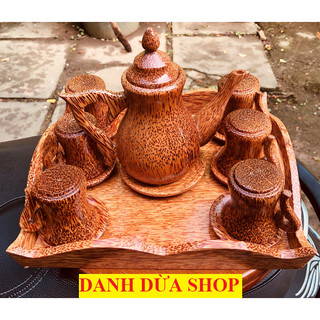 Bộ ấm trà gỗ dừa cao cấp - hàng mỹ nghệ dừa Bến Tre - mỹ nghệ cao cấp - danh1985