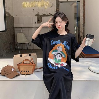 Đầm thun suông in hoạt hình cổ điển mẫu mới thường ngày nữ ngắn tay cỡ lớn  TTDSA0090