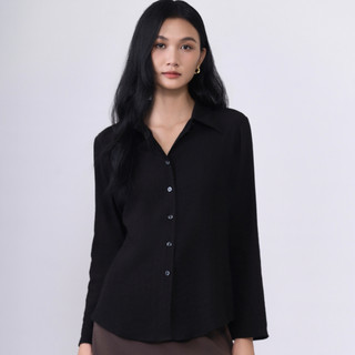 Áo sơ mi nữ Khàn Comfy Shirt màu đen đũi thun thời trang công sở thanh lịch phong cách Hàn Quốc