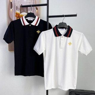 Áo thun nam thêu có cổ tay ngắn vải cotton đẹp co dãn thấm hút mồ hôi tốt 2 màu trắng đen cao cấp