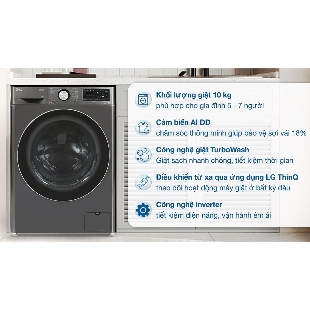 Máy giặt LG AI DD Inverter 10 kg FV1410S4B model 2023 - Điện Máy Kho Rẻ