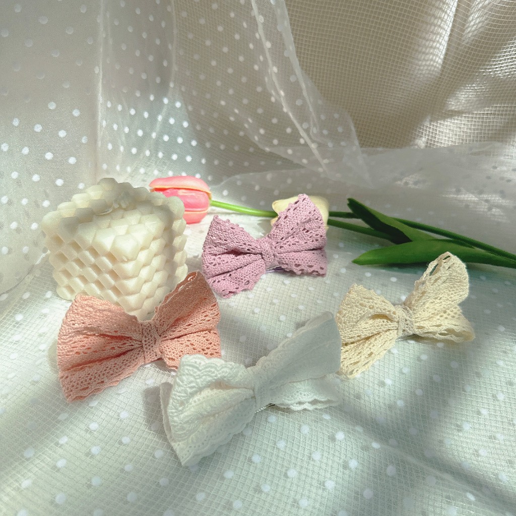 Kẹp tóc nơ đứng ren made by Cloudy's mami