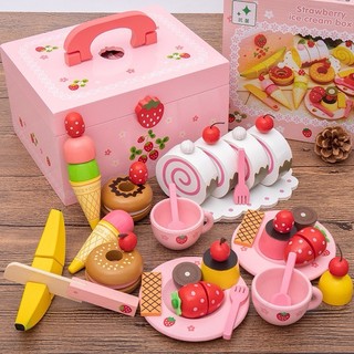 Bộ đồ chơi nấu ăn set tiệc trà bánh dâu tây bằng gỗ cho bé TOYSTORE