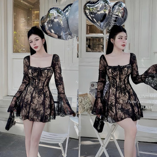 Hàng nhập( Sản Phẩm bên ngoài đẹp lắm ạ-Đầm Ren QC TK Tay Loa Có Mút Ngực) S/M