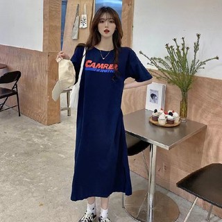 Váy liền nữ quá gối rộng rãi dễ phối kiểu Tây mẫu mới mùa hè in chữ màu trước TTDSA0098