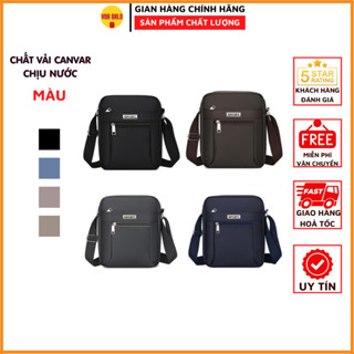 Túi đeo chéo nam da PU và Vải canvas chống nước 3 ngăn phong cách Hàn Quốc
