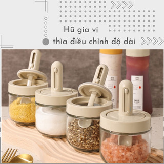 Hũ Đựng Gia Vị Thuỷ Tinh Kèm Thìa Điều Chỉnh Độ Dài Ngắn Starhanoi Hộp Nắp Liền Thìa Nắp Nhựa 300ml