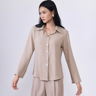 Áo sơ mi nữ Khàn Comfy Shirt màu be xám đũi thun thời trang công sở thanh lịch phong cách Hàn Quốc