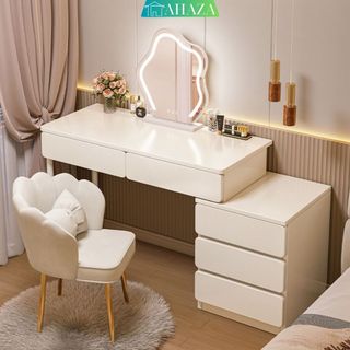  Bàn trang điểm chân cao 2 ngăn kéo thay đổi kích thước kèm tủ để đồ thương hiệu AHAZA - AM142 