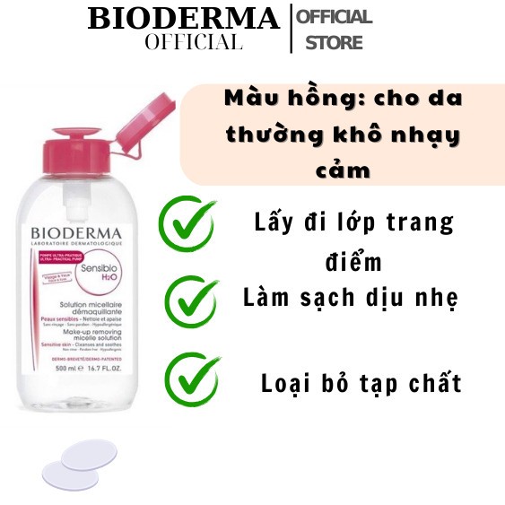[CHÍNH HÃNG] Nước tẩy trang Bioderma làm sạch sâu, dịu nhẹ loại bỏ bụi bẩn, dầu nhờn dành cho mọi loại da loại 500ml | BigBuy360 - bigbuy360.vn
