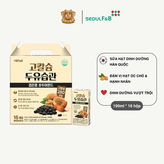 Thùng Sữa hạt óc chó, hạnh nhân, đậu đen, macca Seoul F&B  Hàn Quốc 190ml X 16 hộp