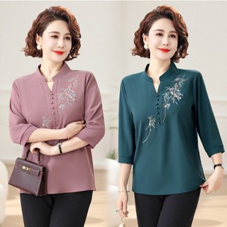 Áo sơ mi nữ trung niên , áo nữ tay lửng cho mẹ trung tuổi chất lụa đẹp sang trọng