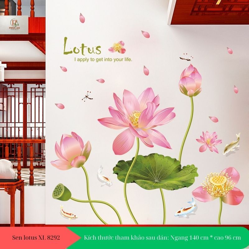 Decal dán tường hoa sen nở