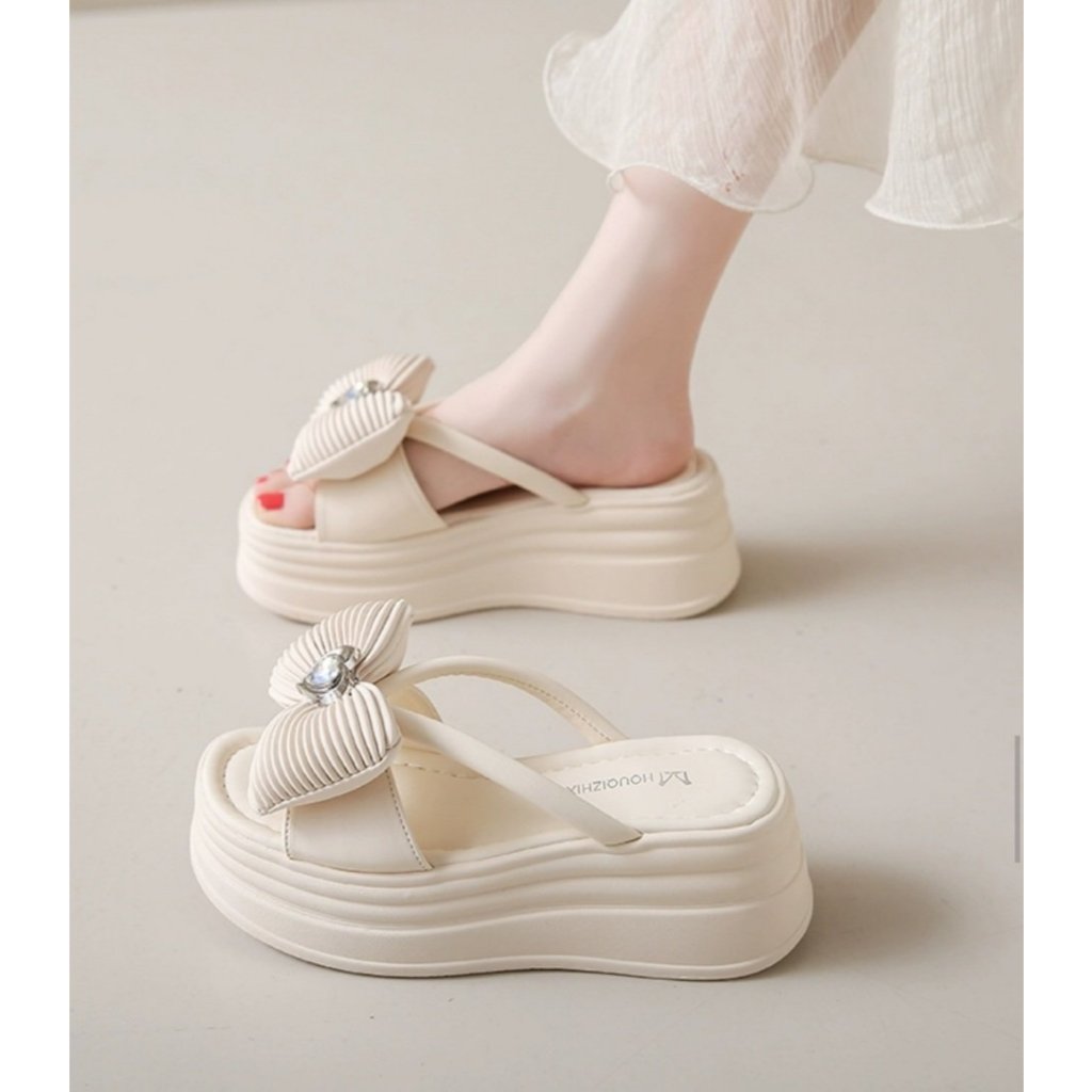Dép đế bánh mì nơ đính trái tim mẫu hot trend - đế 7p