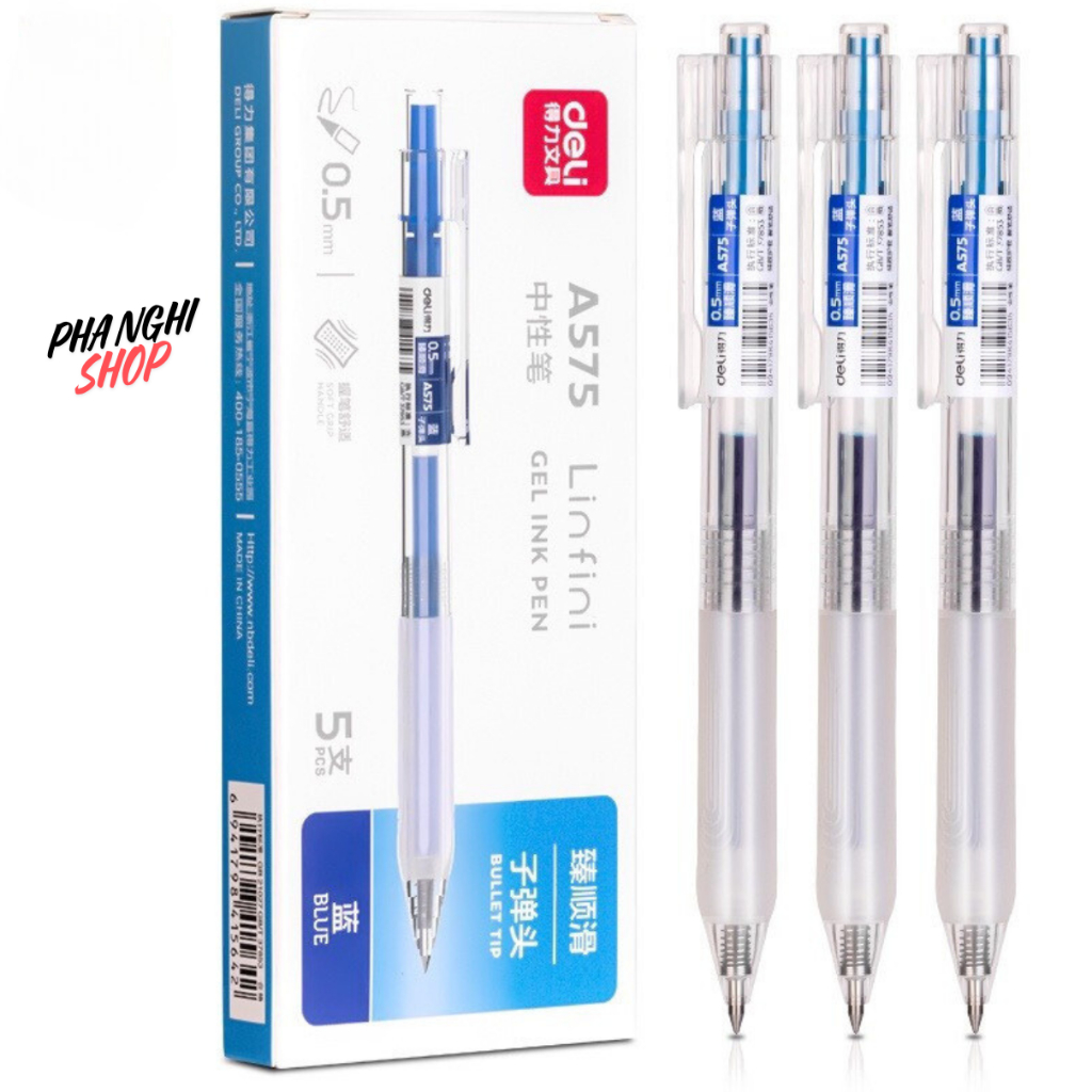 Bút bi gel bấm DelI A575 ngòi 0.5mm mực đều nét chữ đẹp - có ngòi thay thế