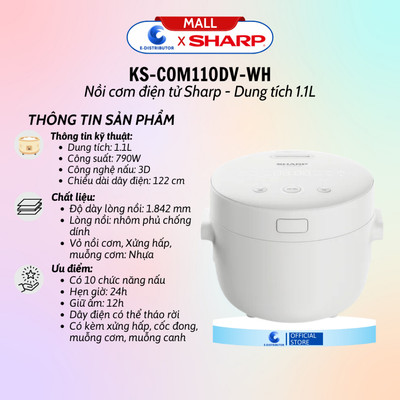 [HỎA TỐC] Nồi cơm điện Sharp KS-COM110DV-WH (Dung tích 1.1L) - Hàng chính hãng - Bảo hành 12 tháng