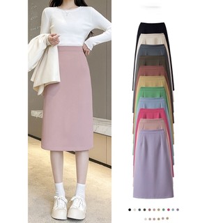 Chân váy chữ A midi dáng dài qua gối lưng cao xẻ sau a70