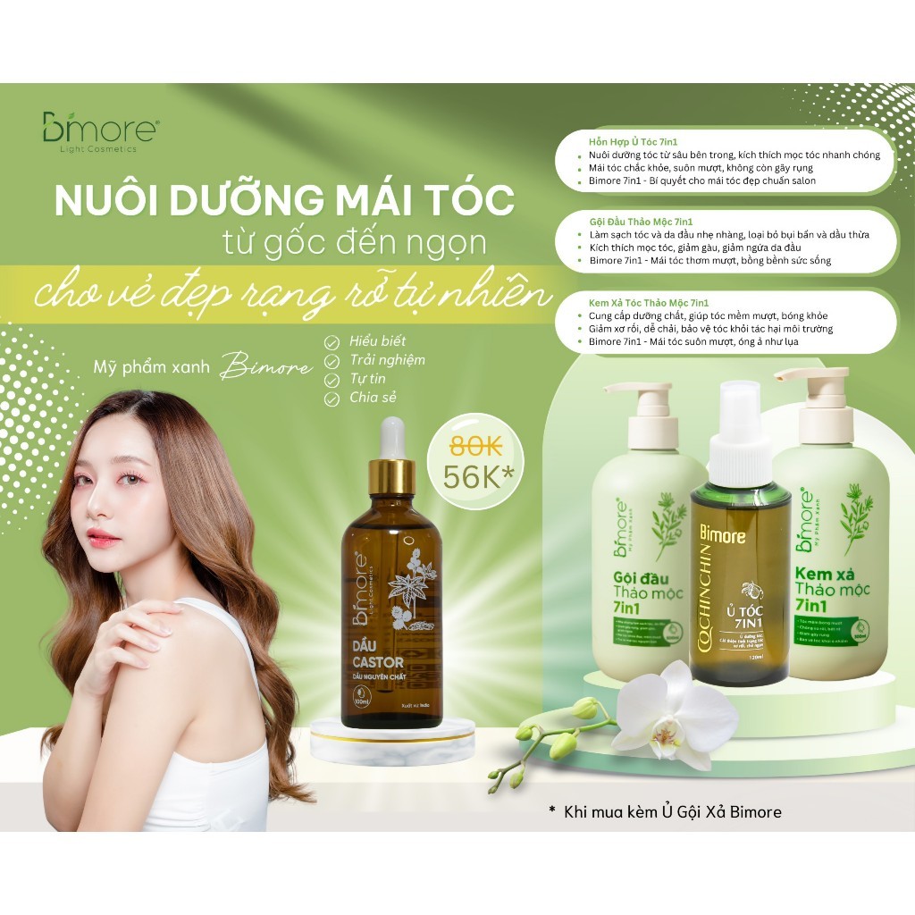 Dầu thầu dầu Bimore Castor Oil nhập khẩu dưỡng da kích thích mọc tóc, dưỡng mi, làm mờ rạn 100ml