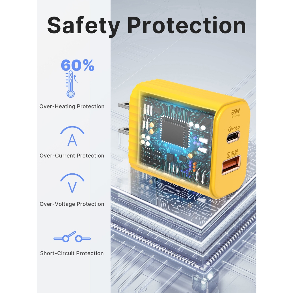 Aioneus Củ Sạc Nhanh 65W 2 Cổng Cao Cục Sạc USB C Cho Samsung Huawei Xiaomi Oppo