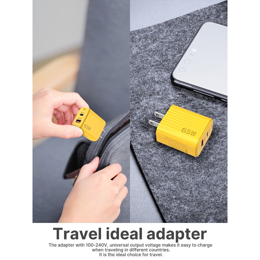 Aioneus Củ Sạc Nhanh 65W 2 Cổng Cao Cục Sạc USB C Cho Samsung Huawei Xiaomi Oppo