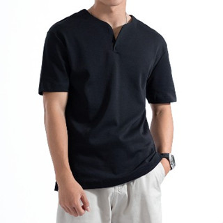 Áo thun tay ngắn cổ tròn xẻ V nam nữ LADOS-19141 cotton interlock 250gsm dày dặn, đơn giản thanh lịch