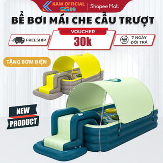 Bể bơi phao Cầu trượt trẻ em đáy chống trượt, Có Mái Che Nắng Có Cầu Trượt Chất Cao Cấp gấp gọn dễ dàng, an toàn cho bé