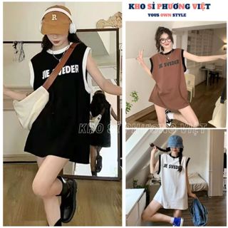  Áo 3 lỗ phối viền Áo tank top cổ tròn in chữ 3 màu dáng dài chất thun co dãn phong cách trẻ trung - KHOSI 
