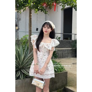 Đầm thiết kế thêu hoa + khăn siêu xinh hàng cao cấp