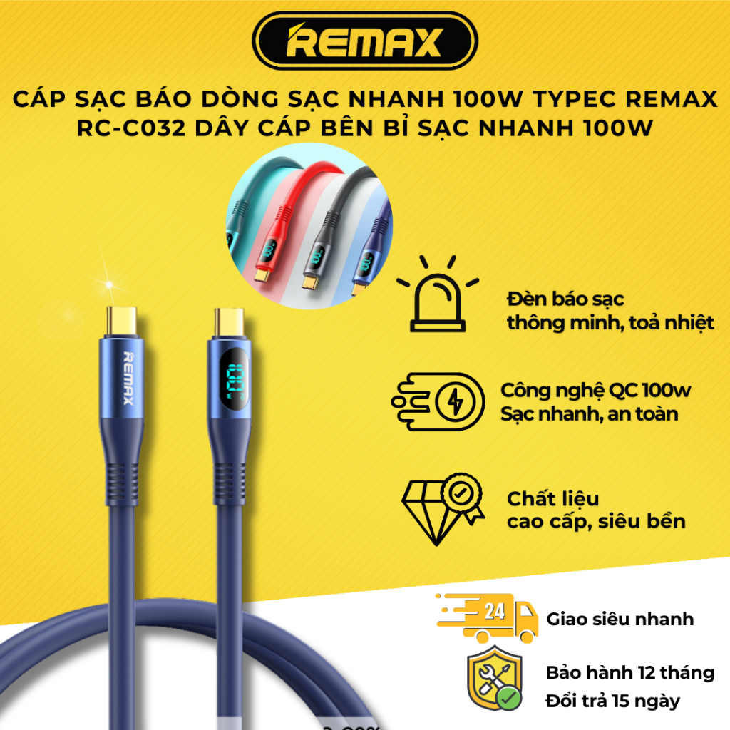 Cáp sạc báo dòng sạc nhanh 100W TypeC Remax RC-C032 dây cáp bên bỉ sạc nhanh 100W