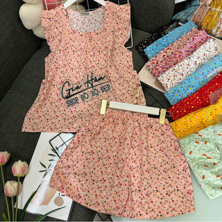 Bộ đùi mặc nhà vải lụa hàn, vải mềm hoa nhỏ nhiều màu.