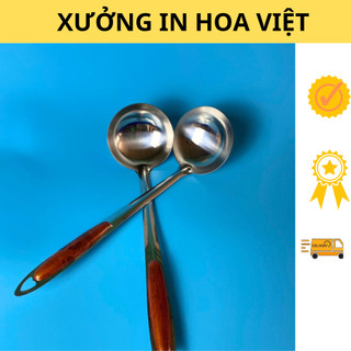 Muôi múc canh, vá inox cán nhựa vân gỗ sang trọng, bộ dụng cụ nhà bếp