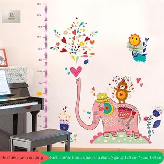 Decal dán tường đo chiều cao voi hồng