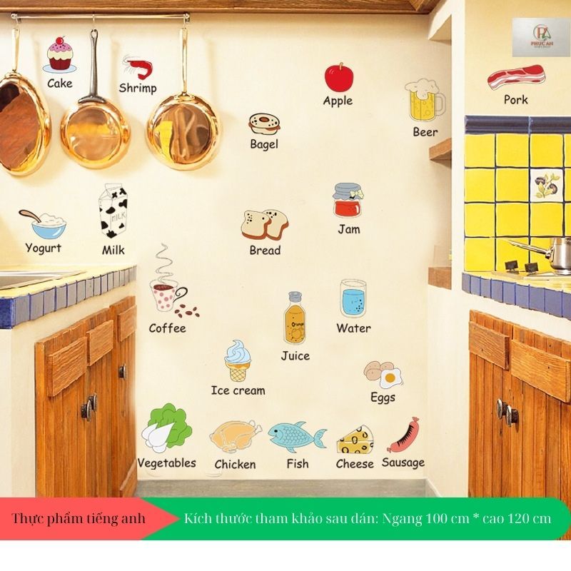Decal dán tường thực phẩm tiếng anh cho bé