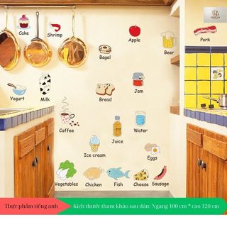 Decal dán tường thực phẩm tiếng anh cho bé
