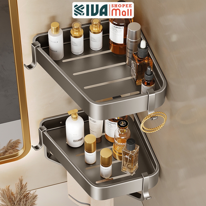 Kệ góc để đồ nhà tắm KIVA hình thanh nâng cấp mới, chất liệu nhôm hàng không cao cấp.